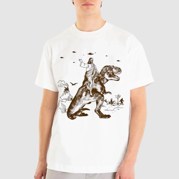 Jesus Rides a Dinosaur Cotton T-shirt