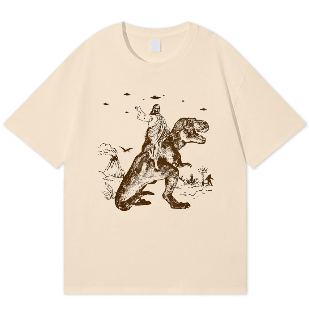 Jesus Rides a Dinosaur Cotton T-shirt