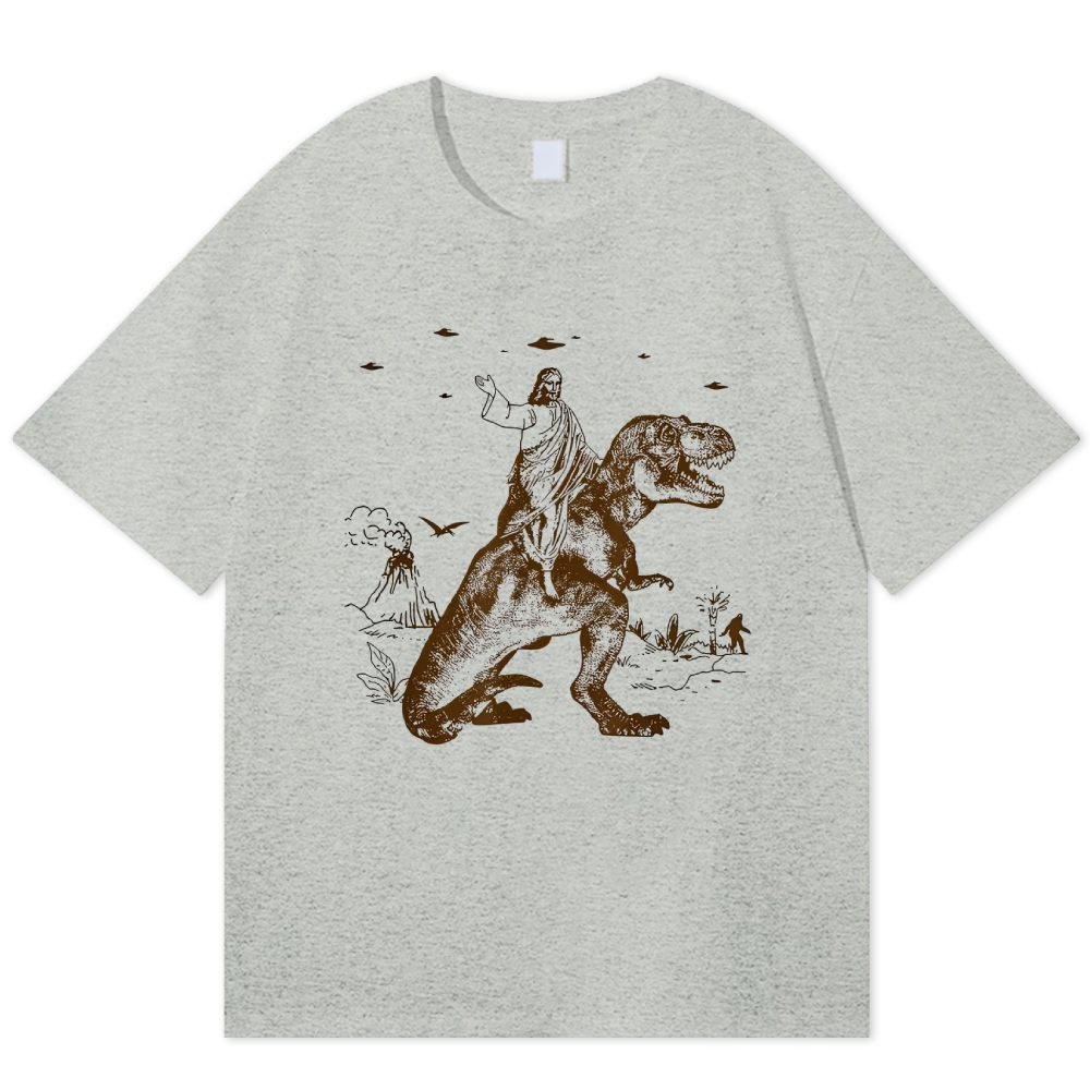 Jesus Rides a Dinosaur Cotton T-shirt
