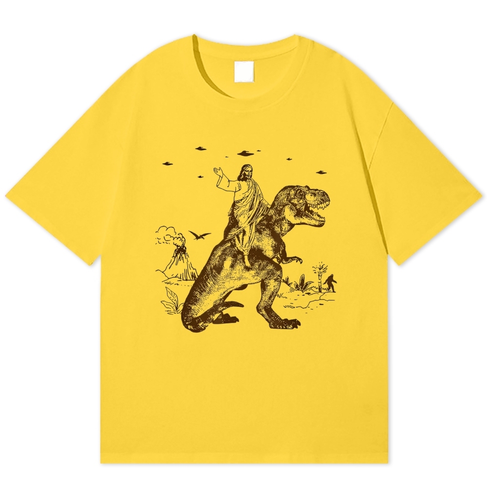 Jesus Rides a Dinosaur Cotton T-shirt