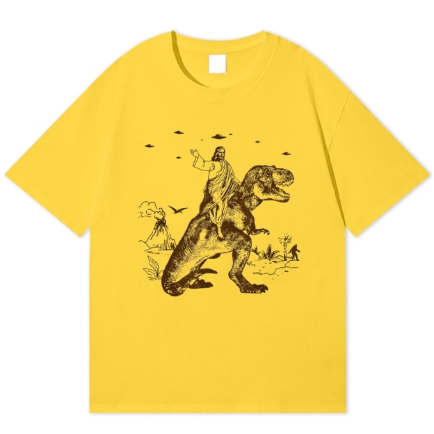 Jesus Rides a Dinosaur Cotton T-shirt