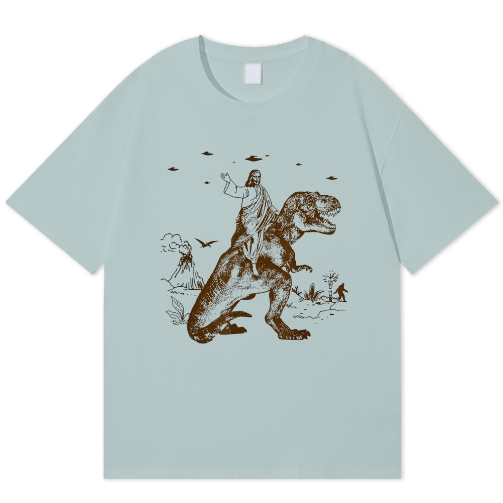 Jesus Rides a Dinosaur Cotton T-shirt