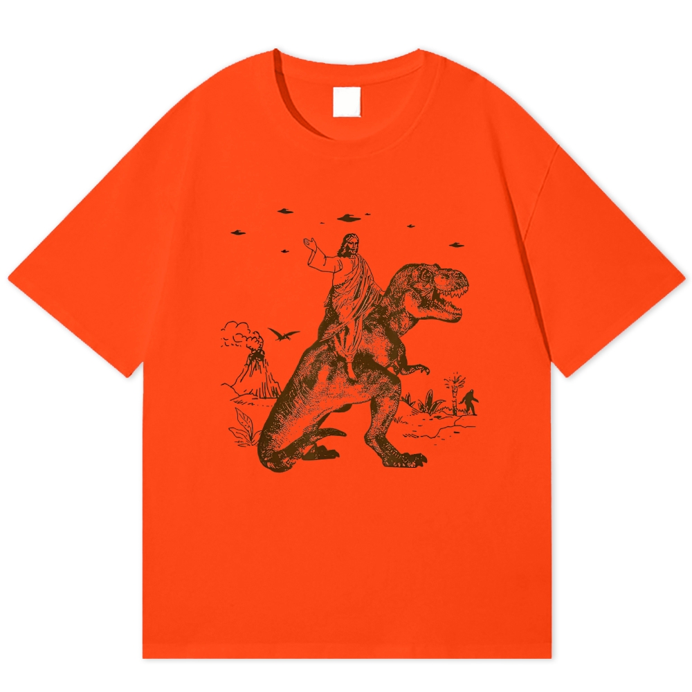 Jesus Rides a Dinosaur Cotton T-shirt