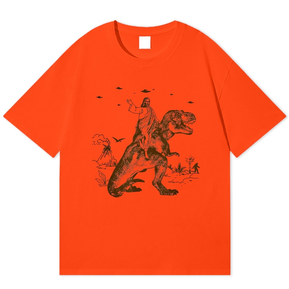 Jesus Rides a Dinosaur Cotton T-shirt