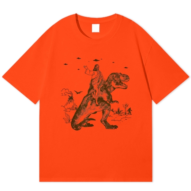 Jesus Rides a Dinosaur Cotton T-shirt