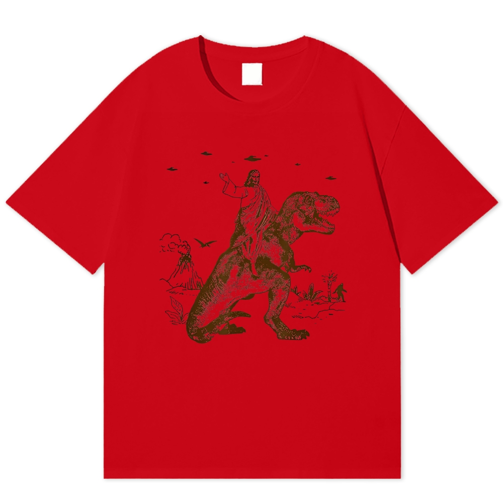 Jesus Rides a Dinosaur Cotton T-shirt
