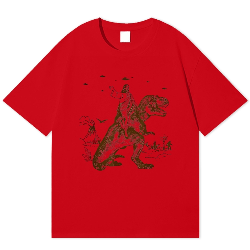 Jesus Rides a Dinosaur Cotton T-shirt
