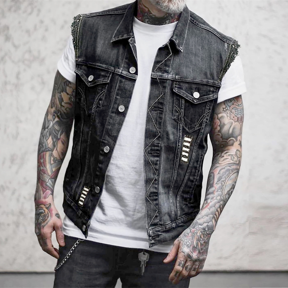 Vintage Distressed Denim Vest 
