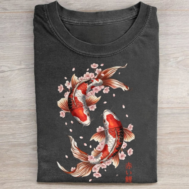 Koi Fish and Cherry Blossom Washed Tee 