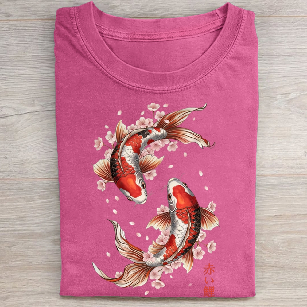 Koi Fish and Cherry Blossom Washed Tee 