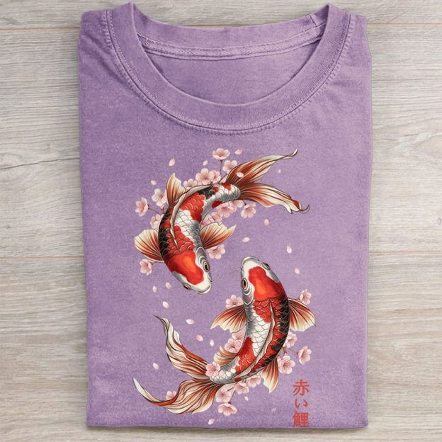 Koi Fish and Cherry Blossom Washed Tee 