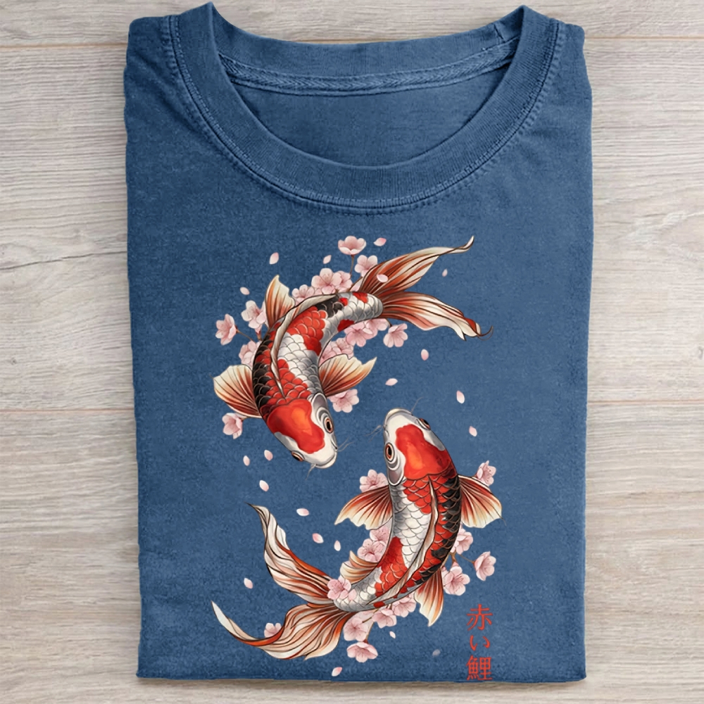 Koi Fish and Cherry Blossom Washed Tee 