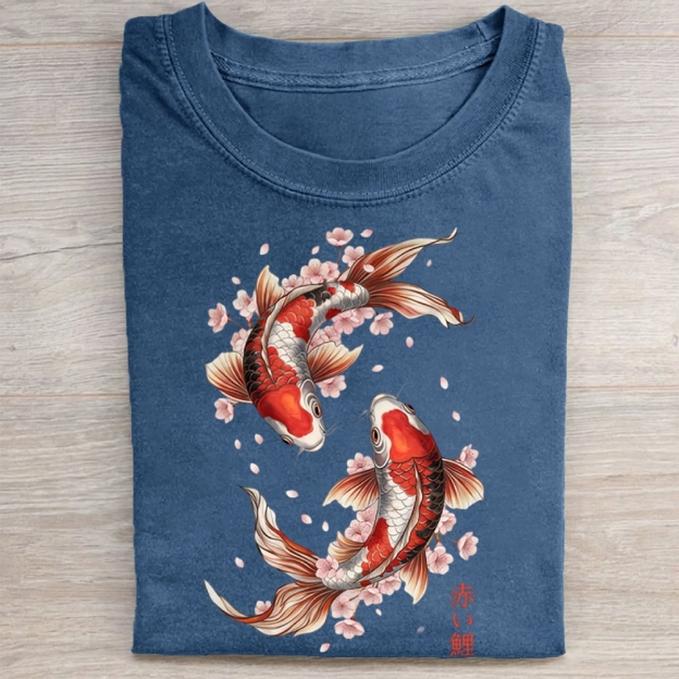 Koi Fish and Cherry Blossom Washed Tee 