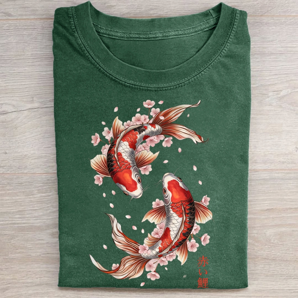Koi Fish and Cherry Blossom Washed Tee 