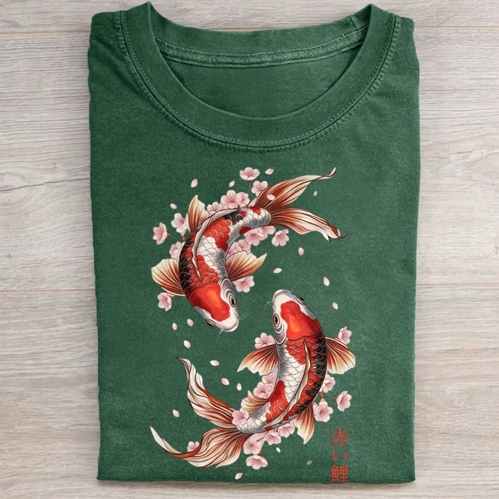 Koi Fish and Cherry Blossom Washed Tee 