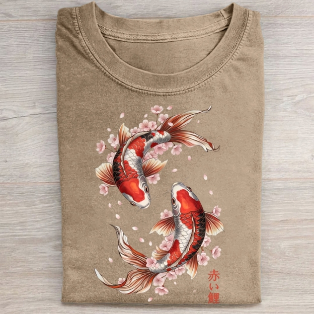 Koi Fish and Cherry Blossom Washed Tee 