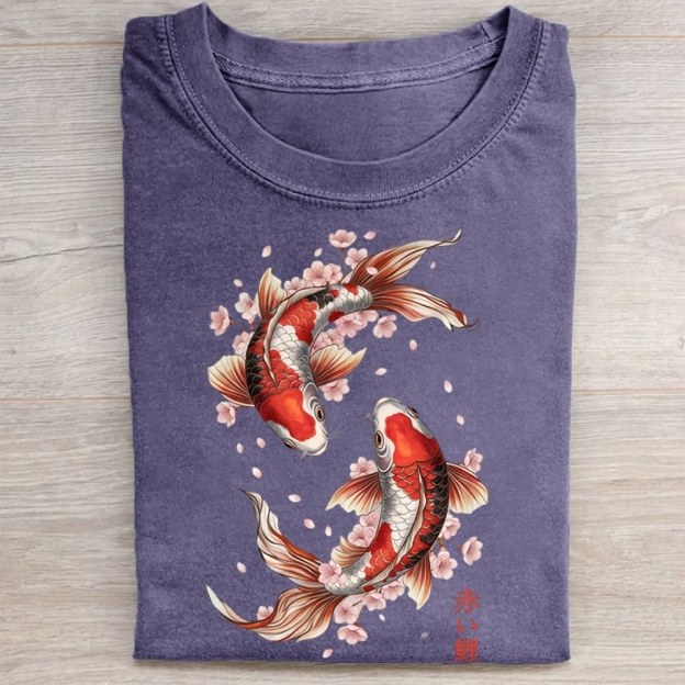 Koi Fish and Cherry Blossom Washed Tee 