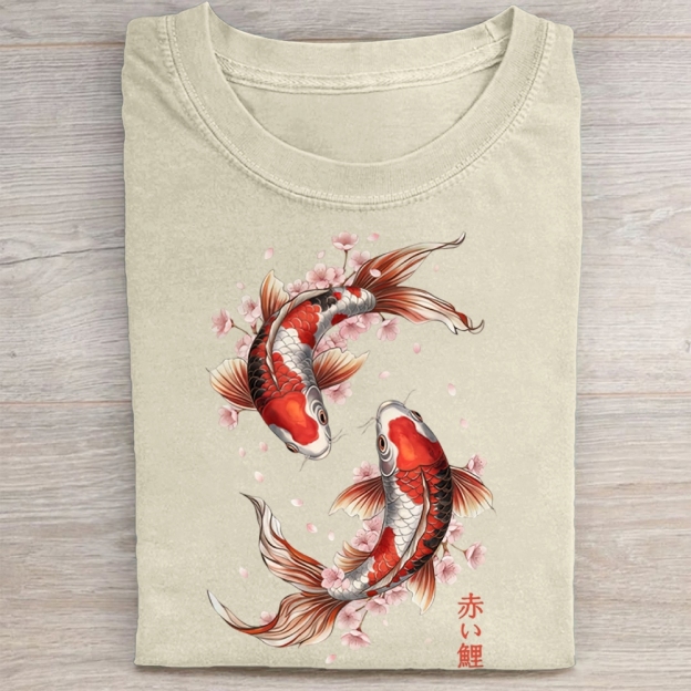 Koi Fish and Cherry Blossom Washed Tee 