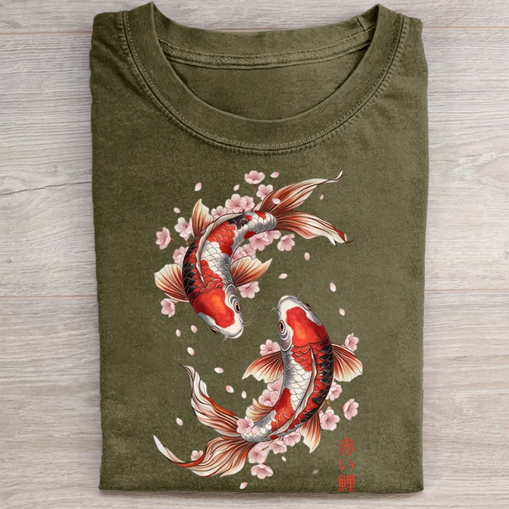 Koi Fish and Cherry Blossom Washed Tee 