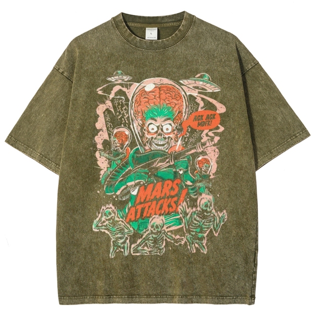 "Mars Attacks!" Retro Alien Invasion Washed T-Shirt