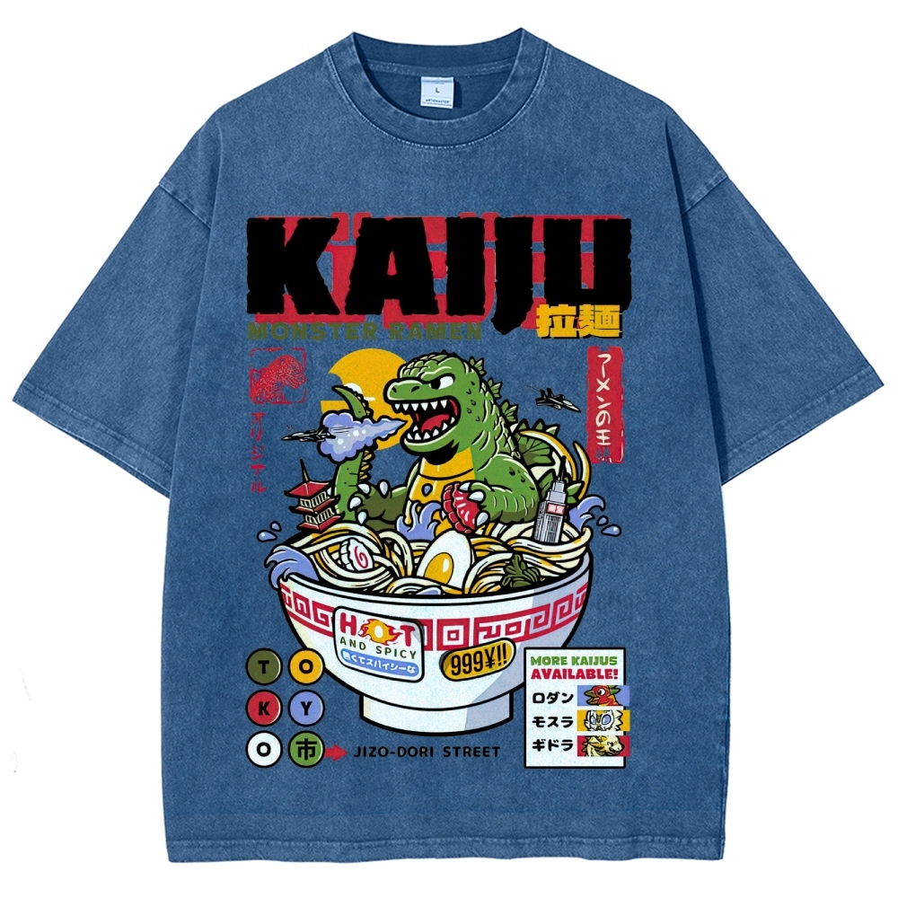 "Kaiju Monster Ramen" Retro Japanese Food Parody Washed T-Shirt