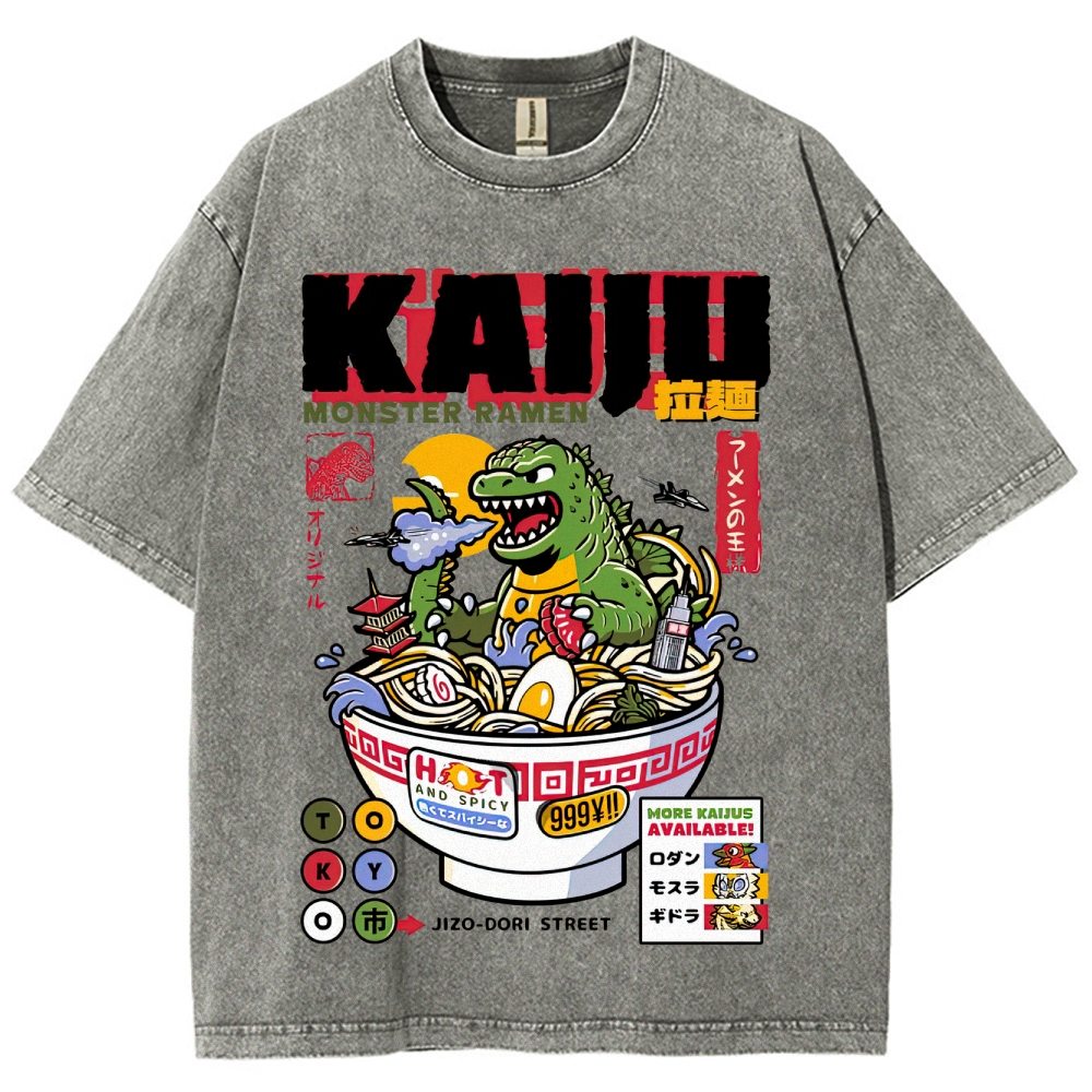 "Kaiju Monster Ramen" Retro Japanese Food Parody Washed T-Shirt