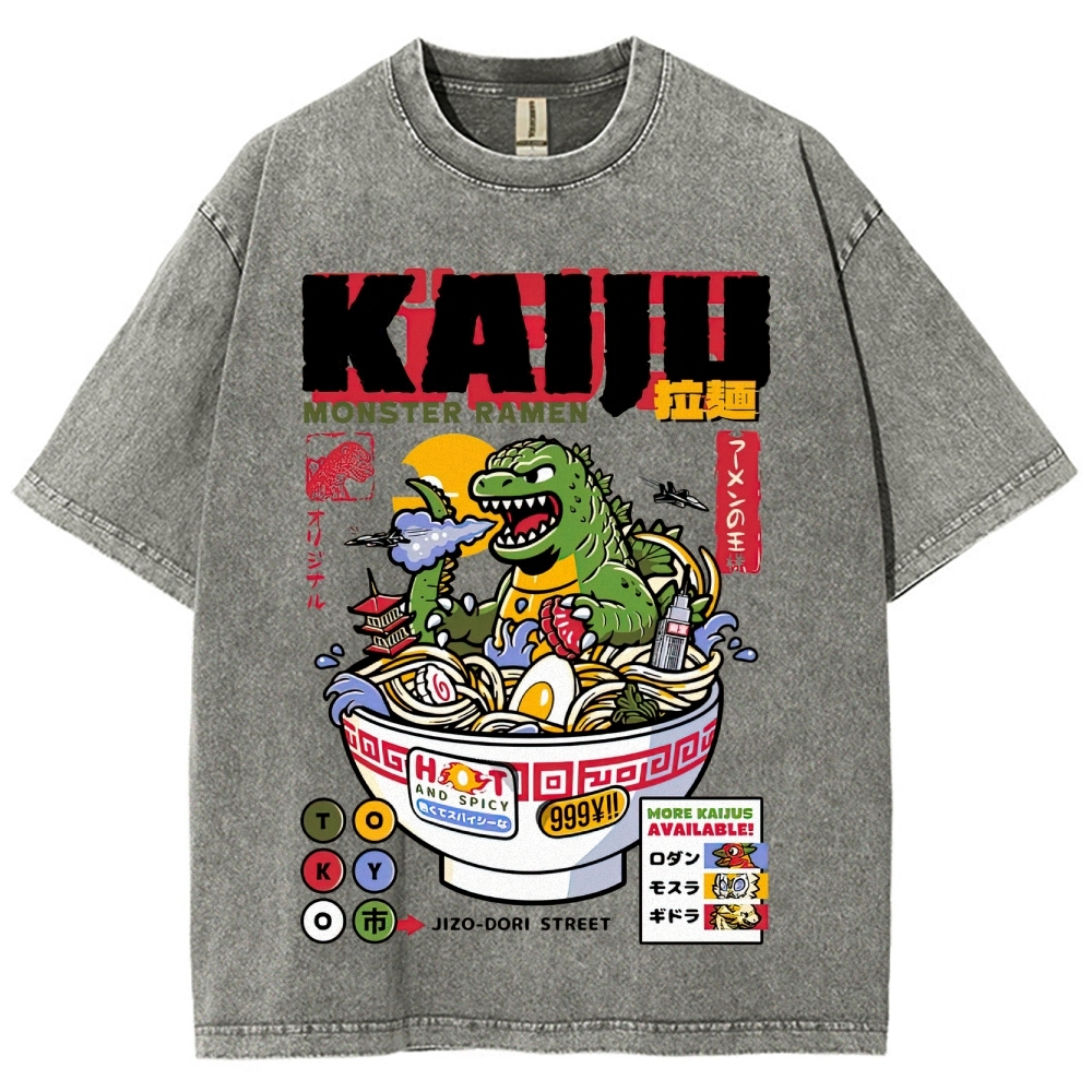 "Kaiju Monster Ramen" Retro Japanese Food Parody Washed T-Shirt