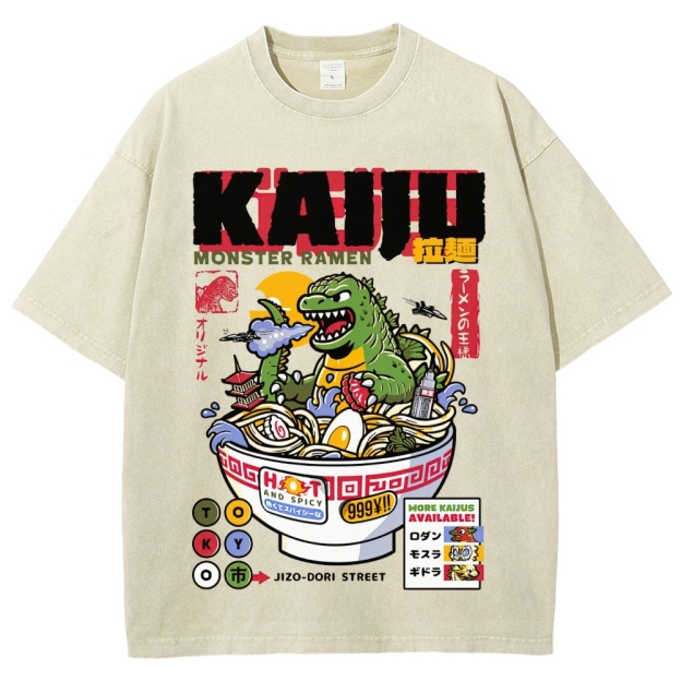 "Kaiju Monster Ramen" Retro Japanese Food Parody Washed T-Shirt