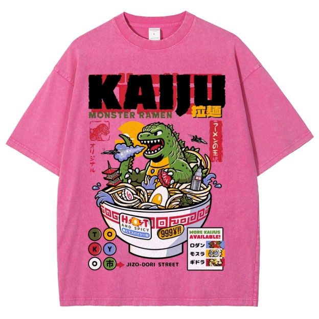 "Kaiju Monster Ramen" Retro Japanese Food Parody Washed T-Shirt