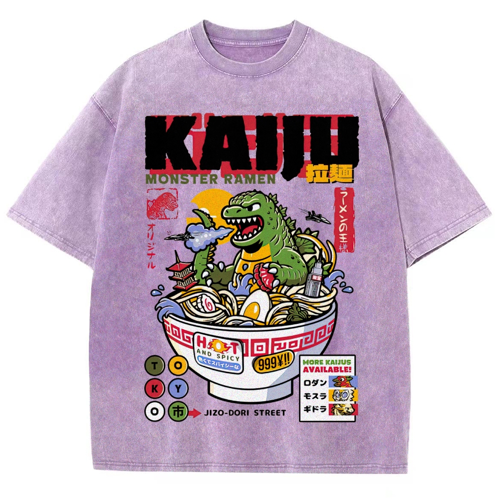 "Kaiju Monster Ramen" Retro Japanese Food Parody Washed T-Shirt