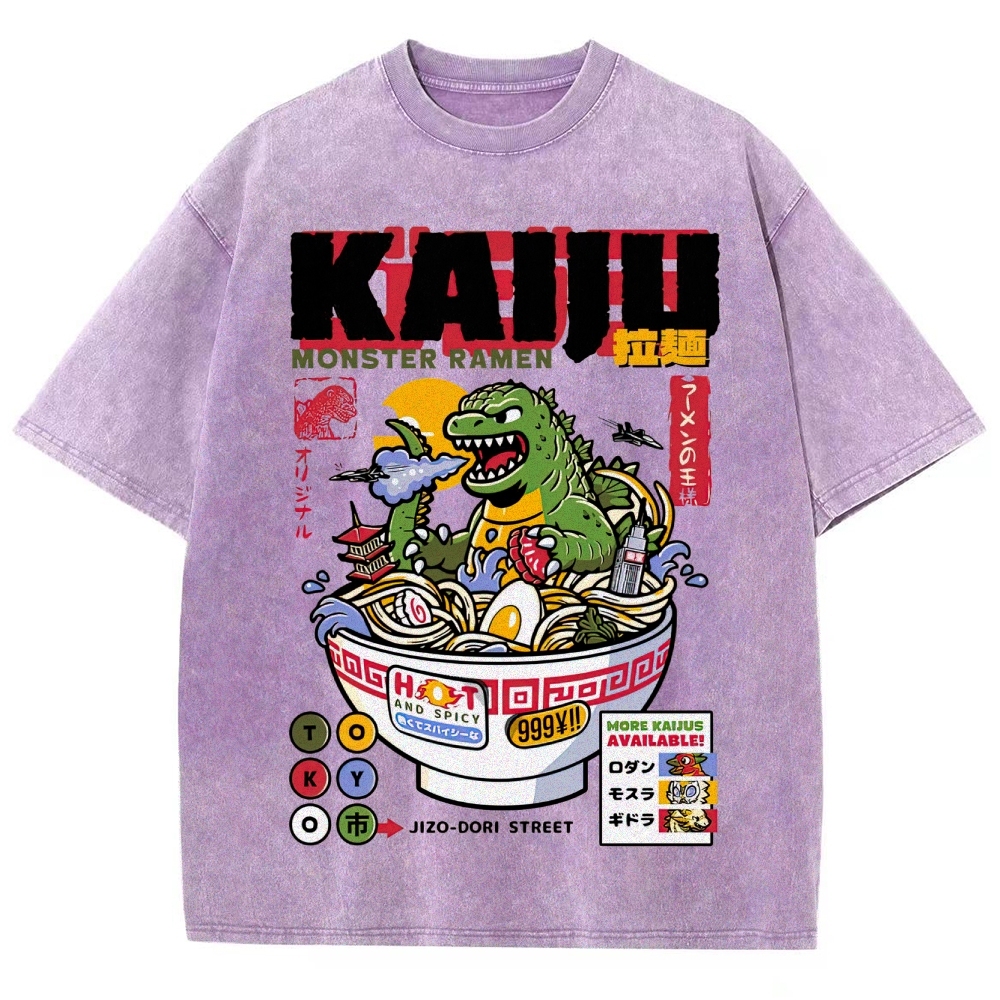 "Kaiju Monster Ramen" Retro Japanese Food Parody Washed T-Shirt