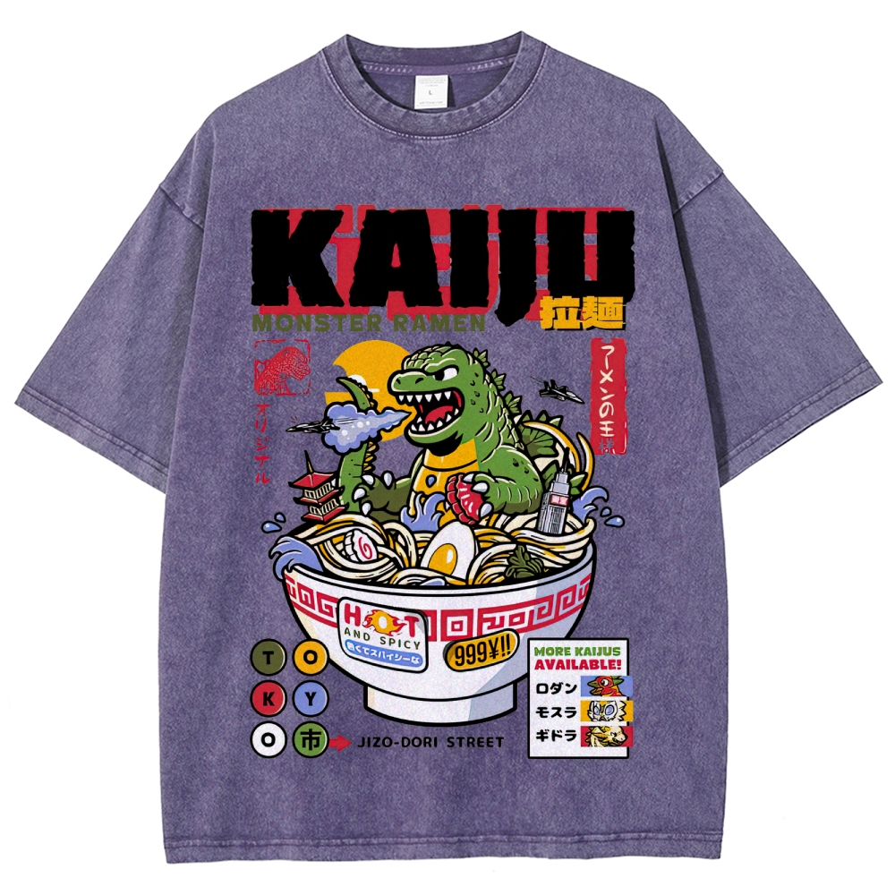 "Kaiju Monster Ramen" Retro Japanese Food Parody Washed T-Shirt