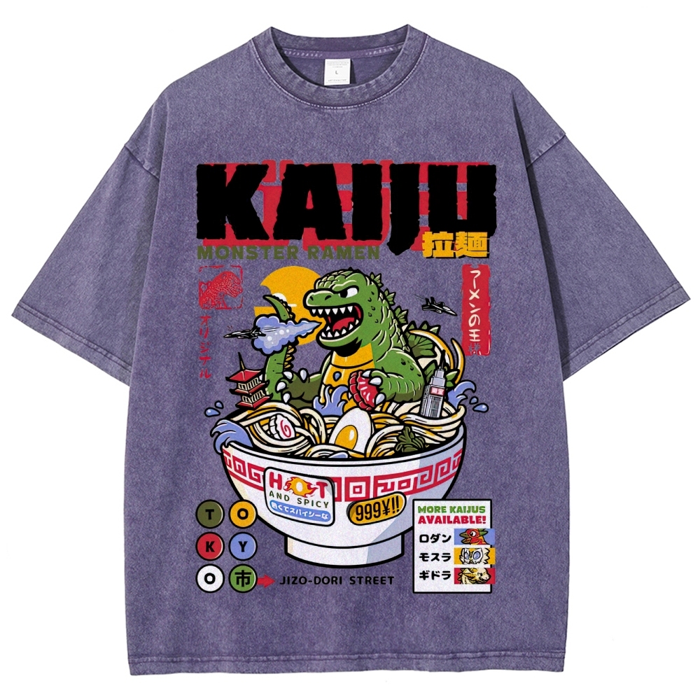 "Kaiju Monster Ramen" Retro Japanese Food Parody Washed T-Shirt
