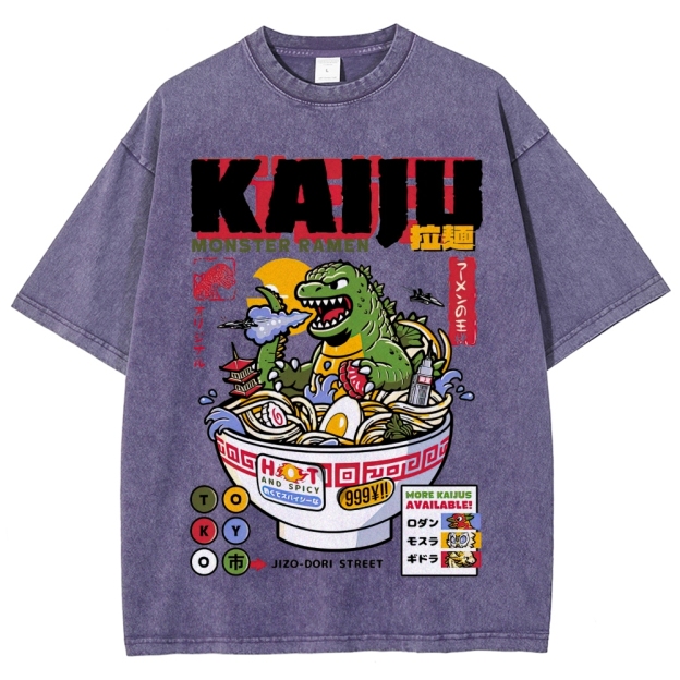 "Kaiju Monster Ramen" Retro Japanese Food Parody Washed T-Shirt