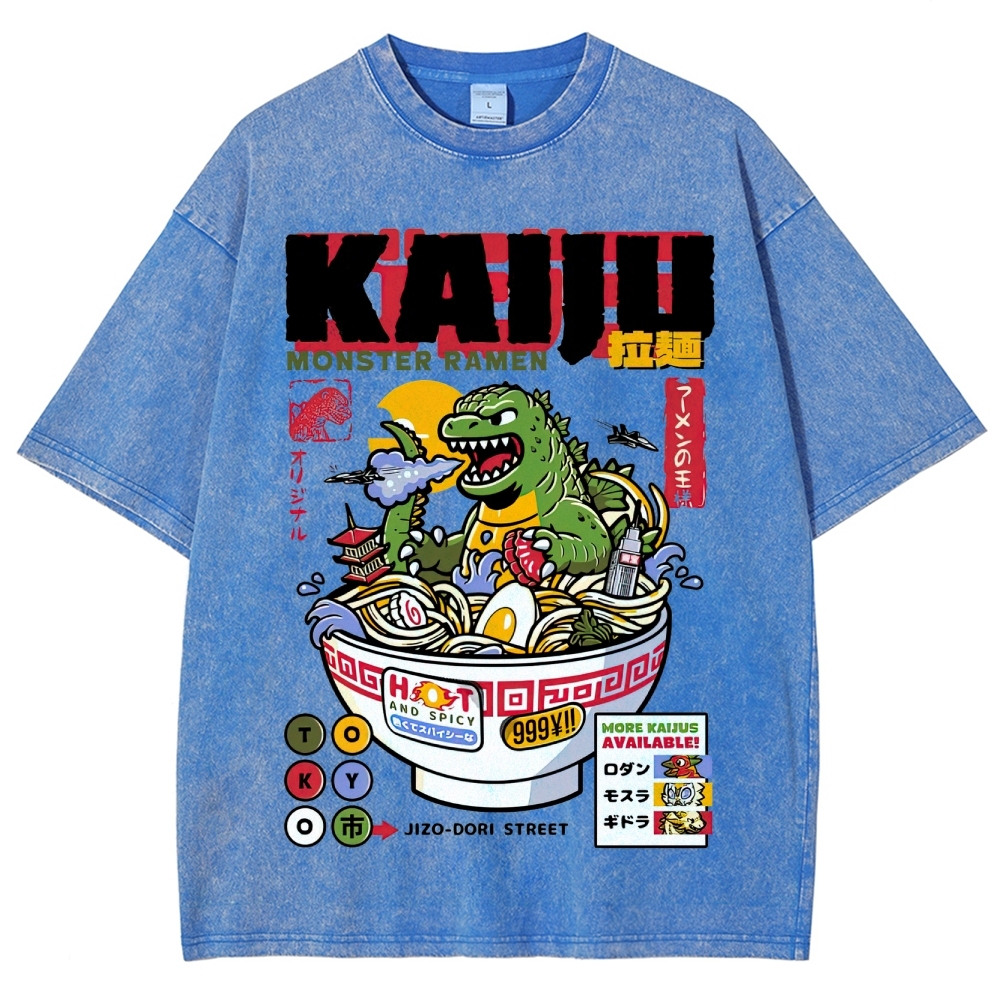 "Kaiju Monster Ramen" Retro Japanese Food Parody Washed T-Shirt