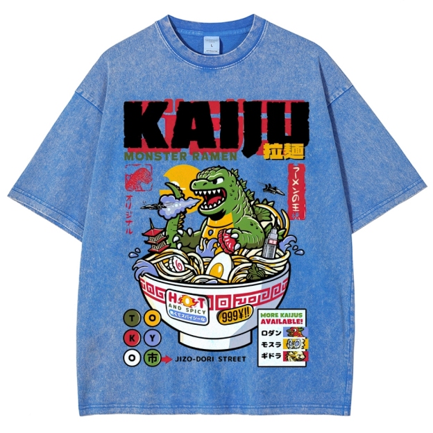 "Kaiju Monster Ramen" Retro Japanese Food Parody Washed T-Shirt