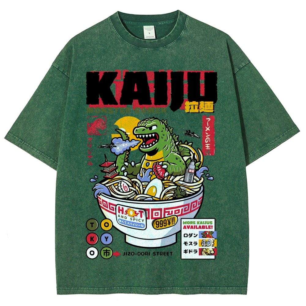 "Kaiju Monster Ramen" Retro Japanese Food Parody Washed T-Shirt