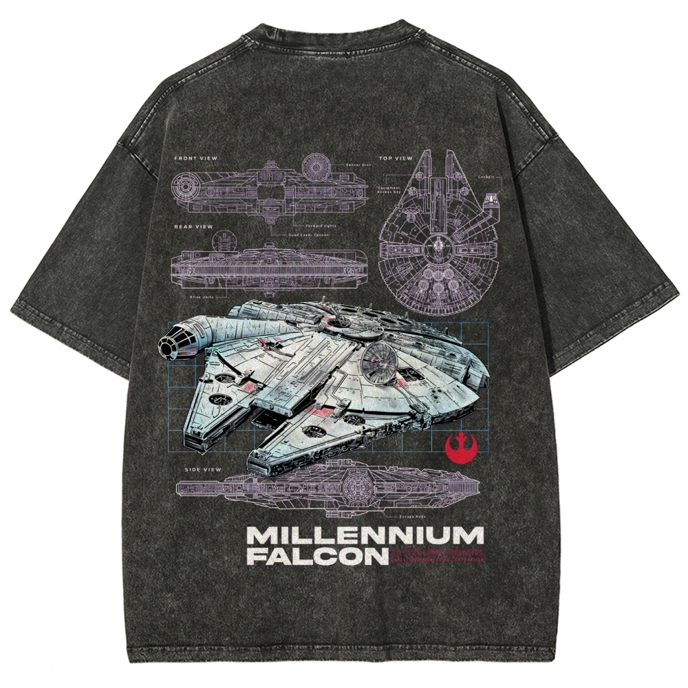 Millennium Falcon Technical Blueprint Washed T-Shirt