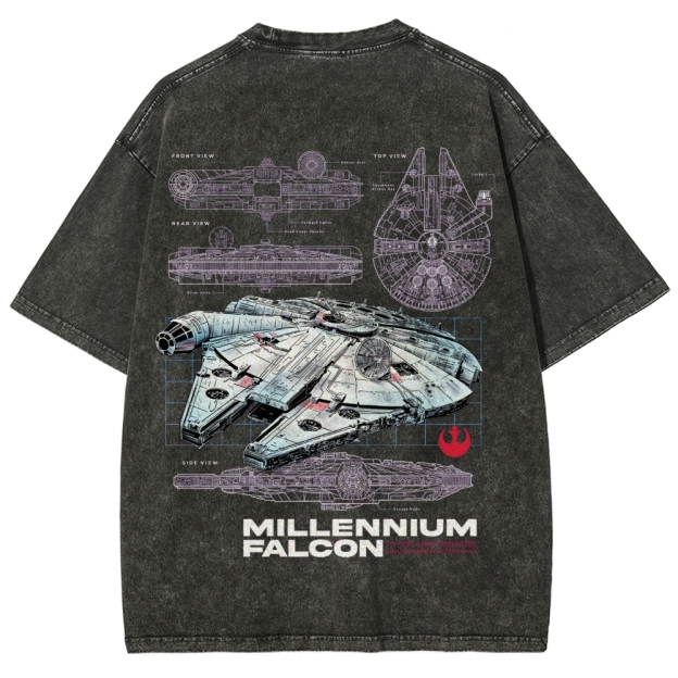 Millennium Falcon Technical Blueprint Washed T-Shirt