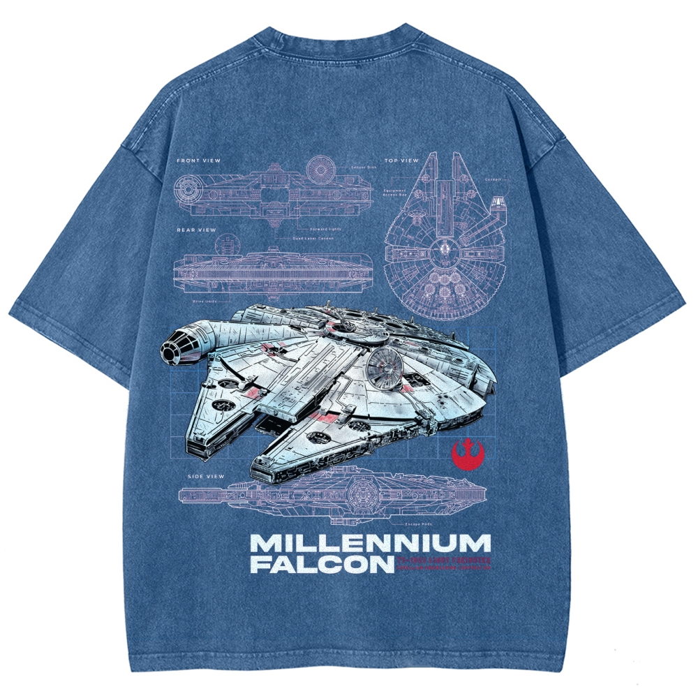 Millennium Falcon Technical Blueprint Washed T-Shirt
