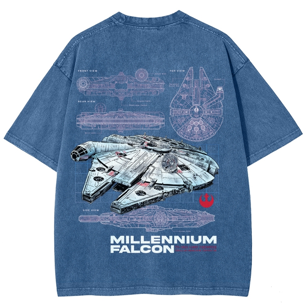 Millennium Falcon Technical Blueprint Washed T-Shirt