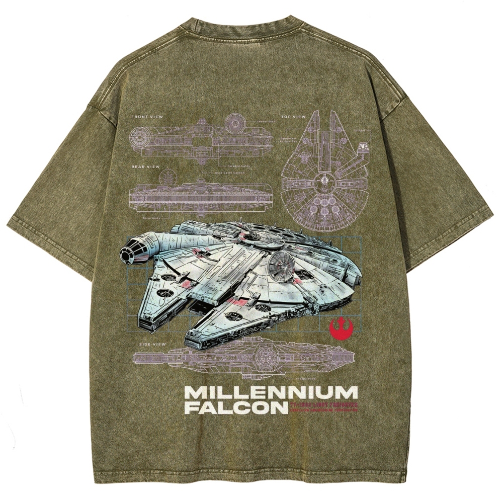 Millennium Falcon Technical Blueprint Washed T-Shirt