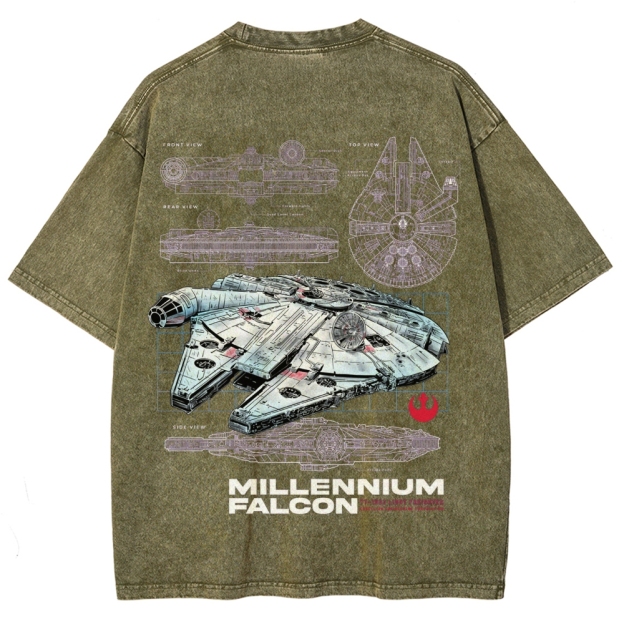 Millennium Falcon Technical Blueprint Washed T-Shirt