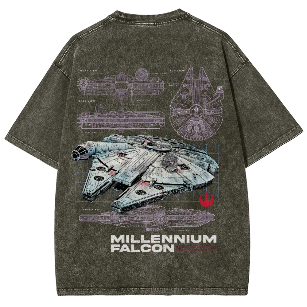 Millennium Falcon Technical Blueprint Washed T-Shirt