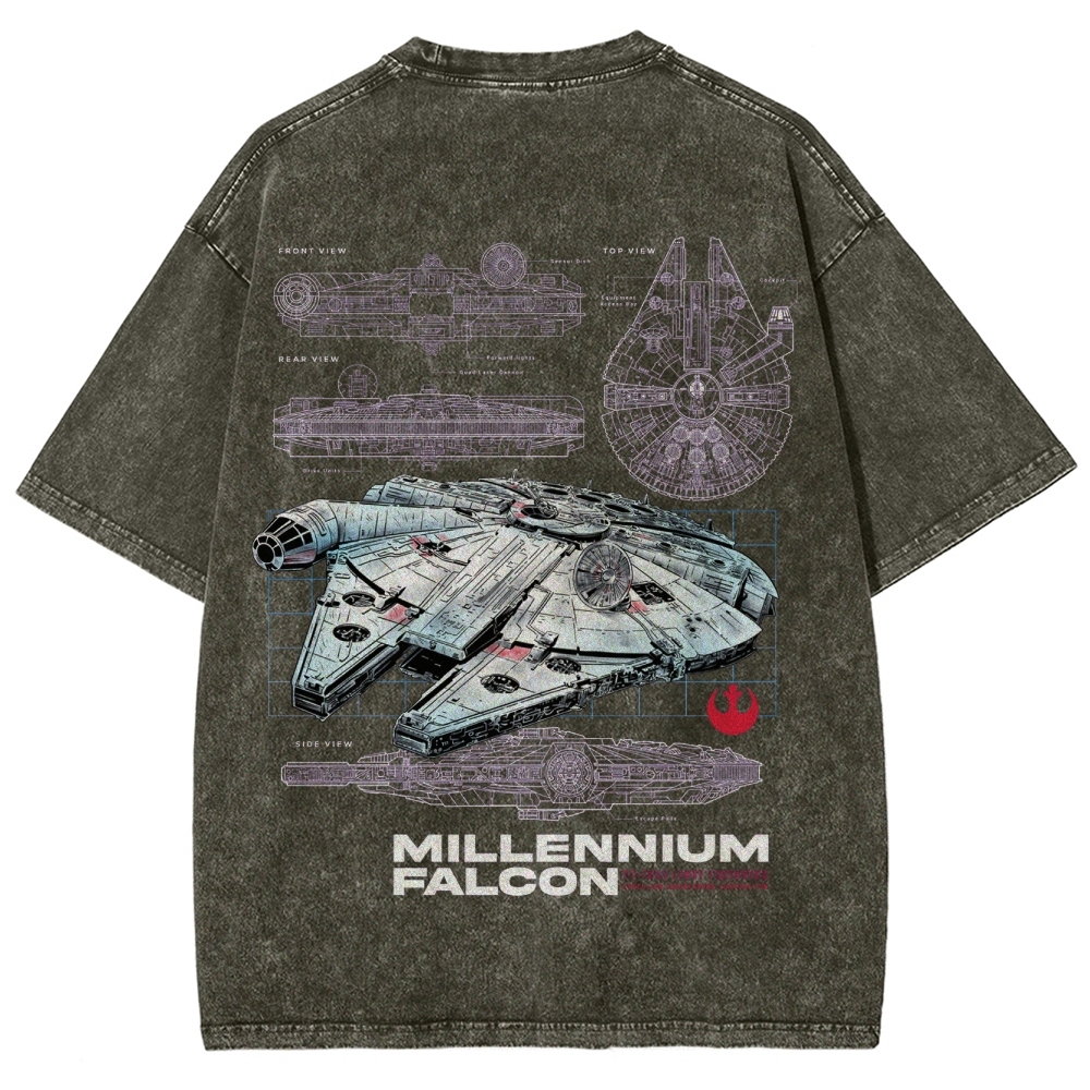 Millennium Falcon Technical Blueprint Washed T-Shirt