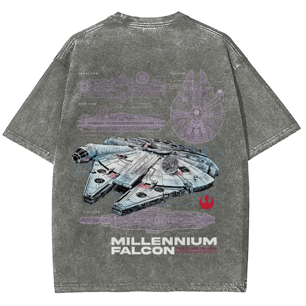 Millennium Falcon Technical Blueprint Washed T-Shirt