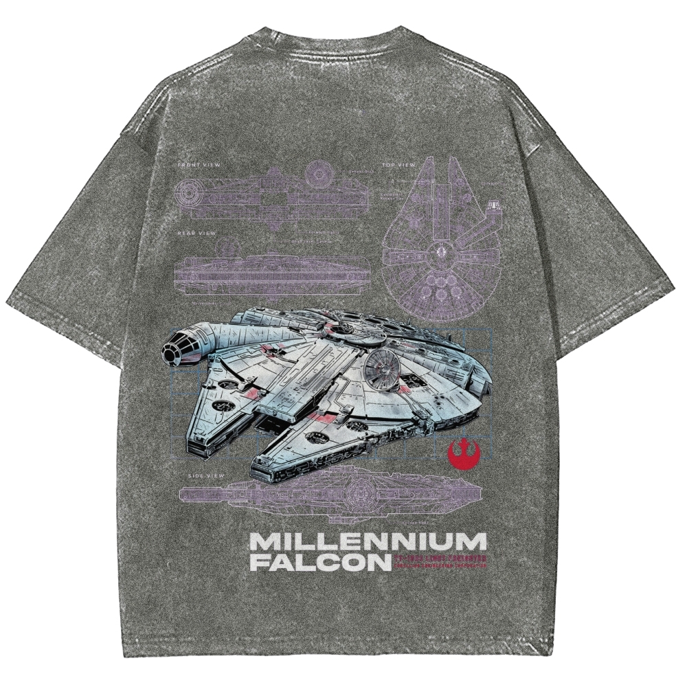 Millennium Falcon Technical Blueprint Washed T-Shirt