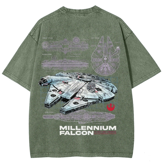 Millennium Falcon Technical Blueprint Washed T-Shirt