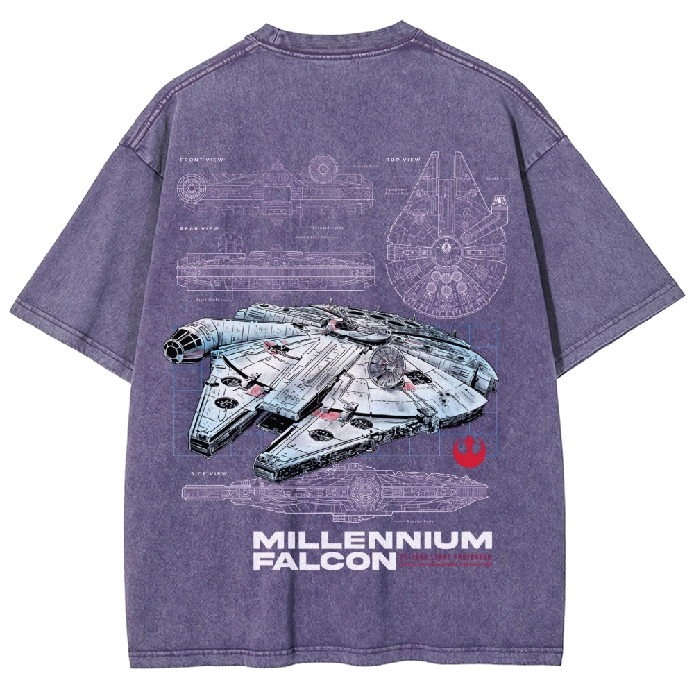 Millennium Falcon Technical Blueprint Washed T-Shirt