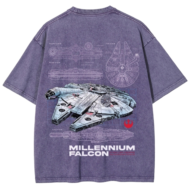 Millennium Falcon Technical Blueprint Washed T-Shirt